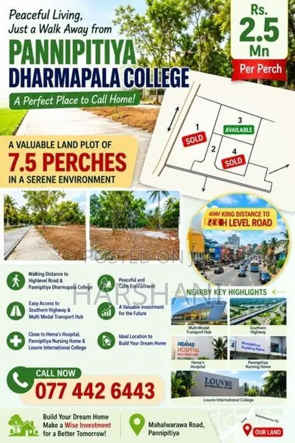 7.5P Superb Land - Walking Distance to High Level Road, Pannipitiya