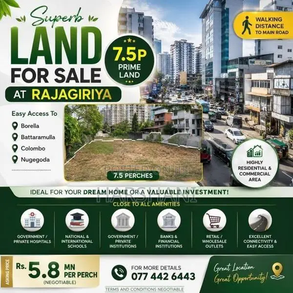 7.5P Superb High Elevated Land – Walking Distance to Main Rd, Rajagiri