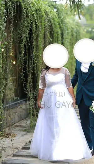 Engagement Frock With Artificial White Rose Bouquet