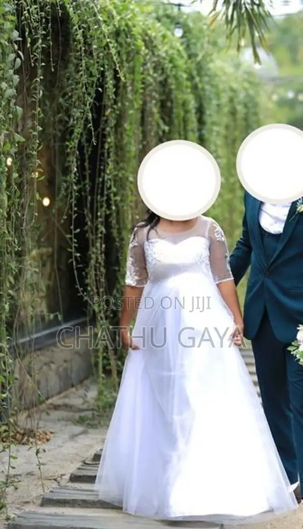 Engagement Frock With Artificial White Rose Bouquet