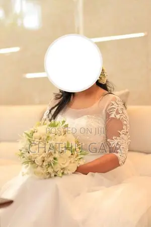 Engagement Frock With Artificial White Rose Bouquet
