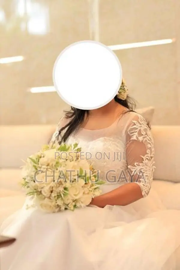 Engagement Frock With Artificial White Rose Bouquet