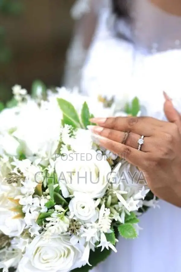 Engagement Frock With Artificial White Rose Bouquet