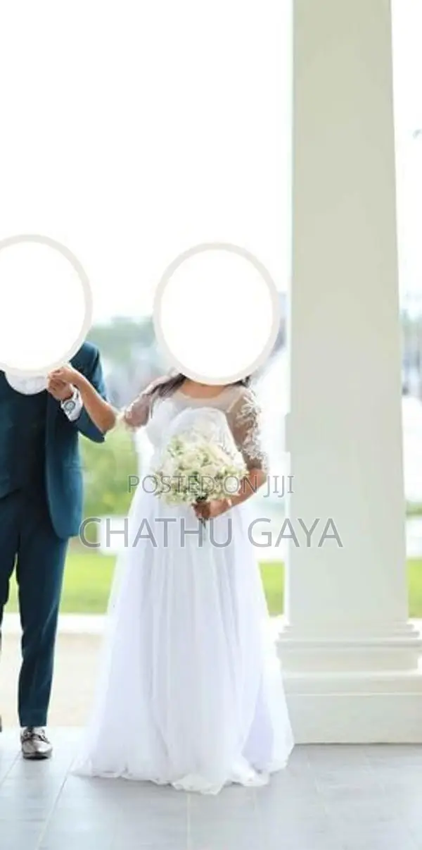 Engagement Frock With Artificial White Rose Bouquet