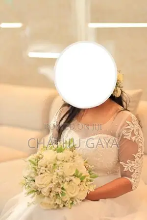 Engagement Frock With Artificial White Rose Bouquet