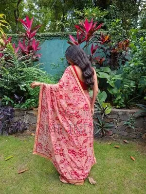 Indian Saree - Peach With Pink Floral