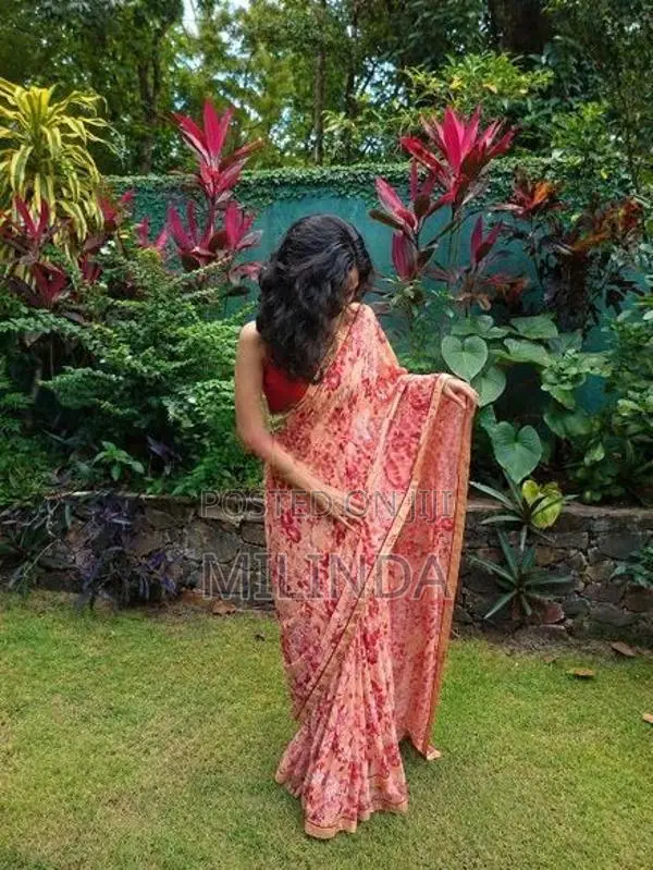 Indian Saree - Peach With Pink Floral