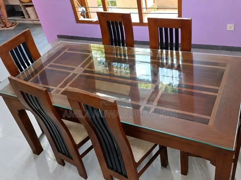 Teak Wooden Dining Table with 6 Chairs