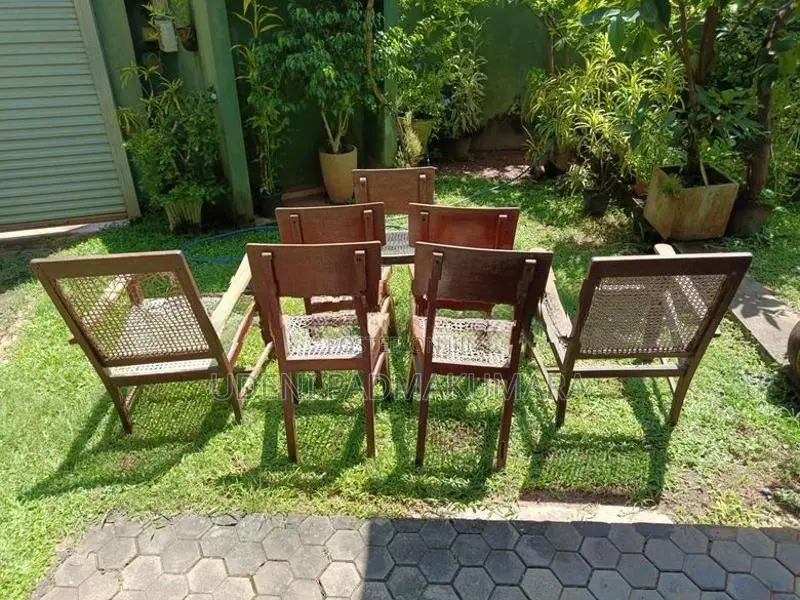 7 Vintage Wooden Chairs Set - Teak With Burutha (2 Armchairs + 5 Chair
