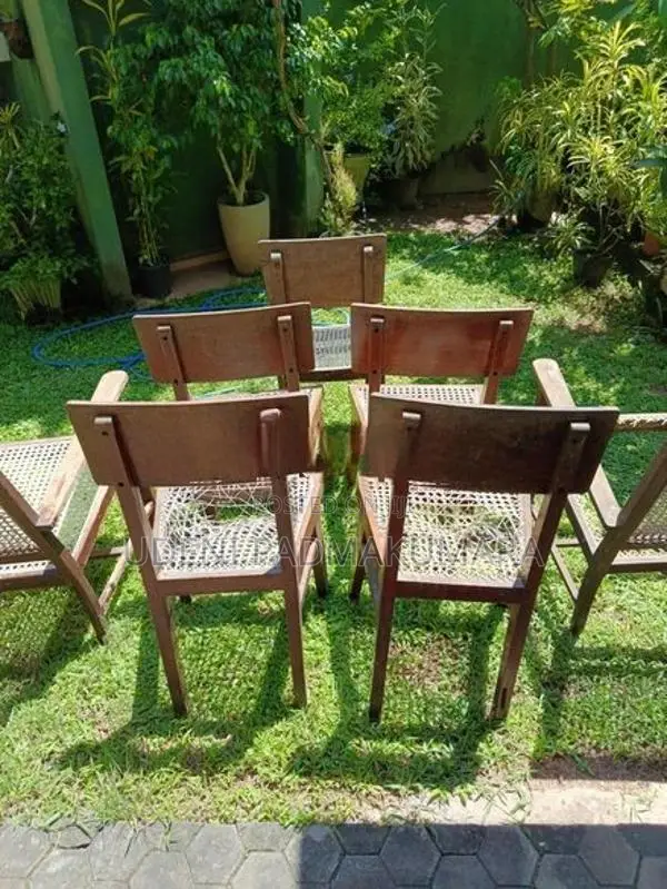 7 Vintage Wooden Chairs Set - Teak With Burutha (2 Armchairs + 5 Chair