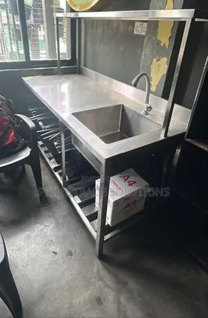 Stainless Steel Sink With Overhead Rack Under Shelves