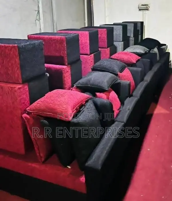 New Red/Black Budget Sofa Set With Stool pillow .