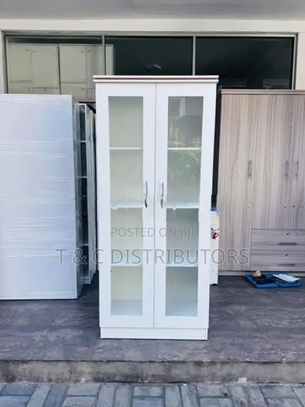 White Glass Melamine Book Cupboard