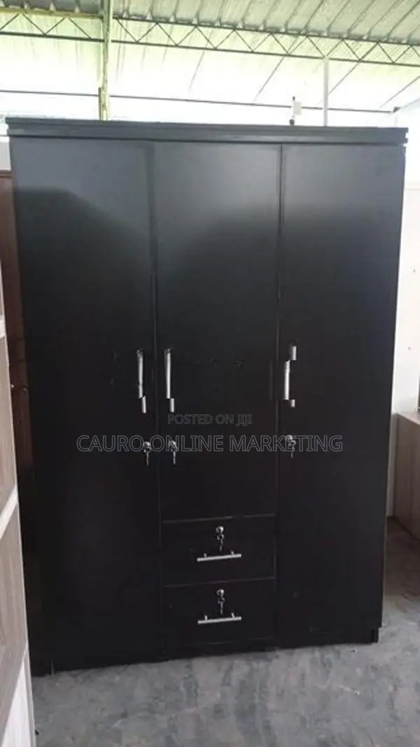 New Melamine 3 Door Black Colour Cupboard 6*4 Ft Wardrobe L