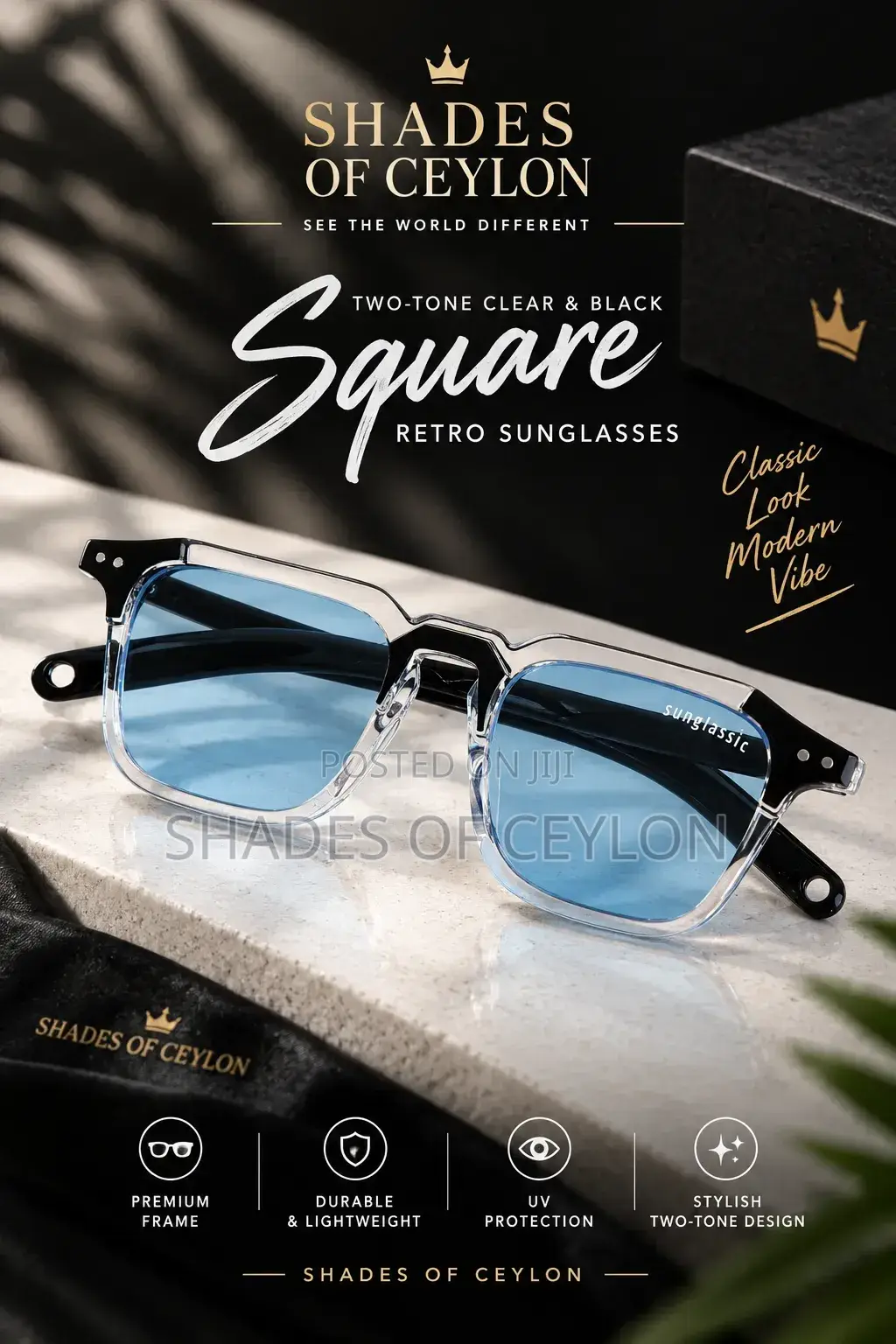 Retro-Style Square Blue-Tinted Fashion Shades