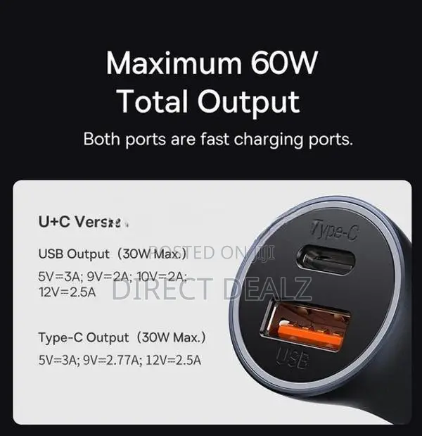 Baseus 60W Golden Contactor Max Dual Fast Charging Car Charger