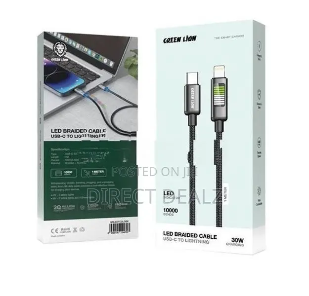 Green Lion LED Braided USB-C to Lightning Cable