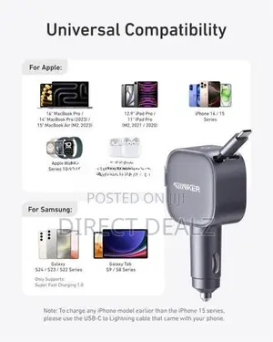 Anker Nano 75W Car Charger with Built-in Retractable USB-C Cable