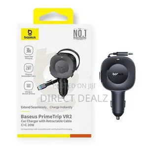 Baseus PrimeTrip VR2 30W Car Charger with Retractable Type-C Cable.