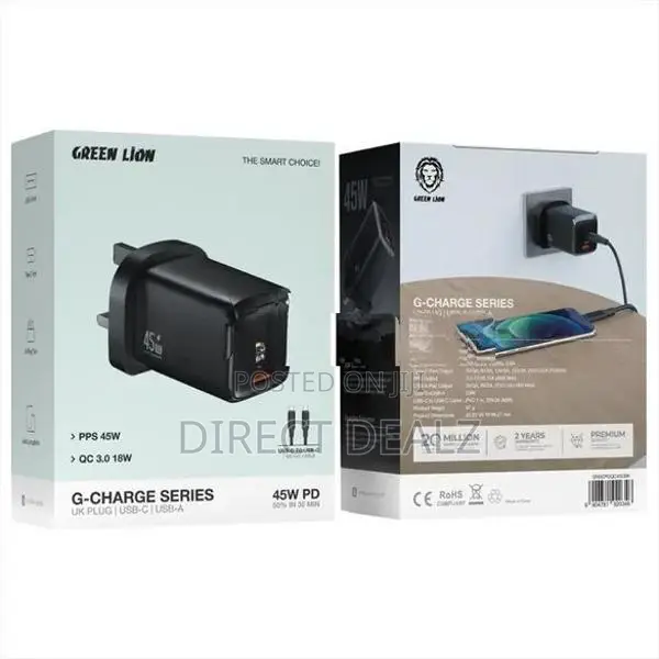 Green Lion G-Charge Series 45W Dual Port Wall Charger with Type C Cabl