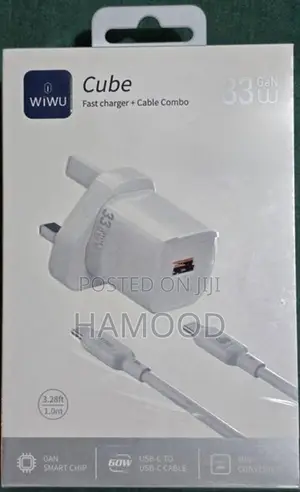 WiWU 33W GaN Fast Charger + 60W Type-C Cable Combo (Brand New)