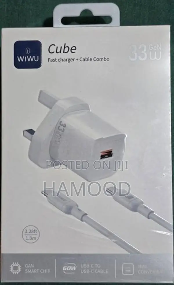 WiWU 33W GaN Fast Charger + 60W Type-C Cable Combo (Brand New)