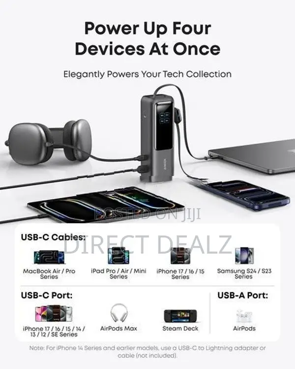 Anker Power Bank 25K 165W with Built-In and Retractable Cables