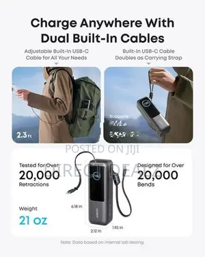 Anker Power Bank 25K 165W with Built-In and Retractable Cables