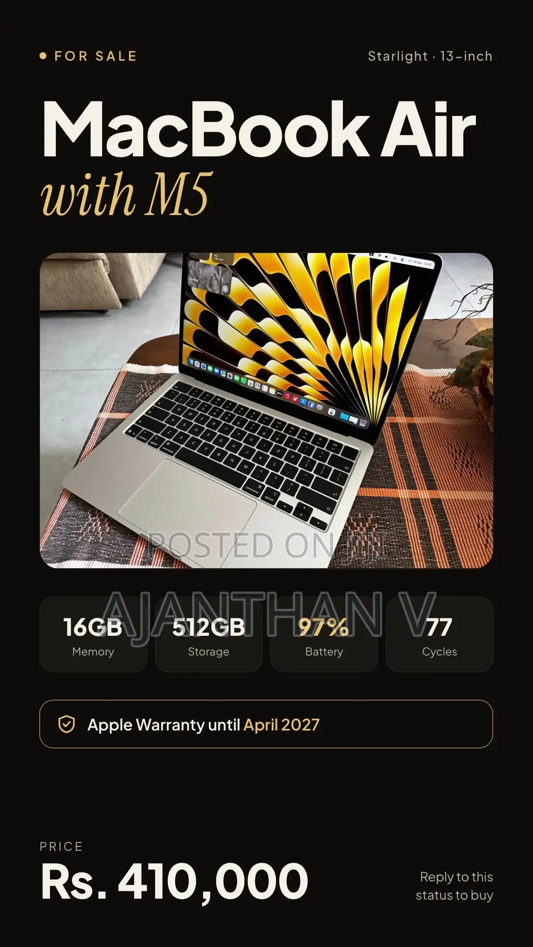 Laptop Apple MacBook Air 16GB Apple M5 SSD 512GB