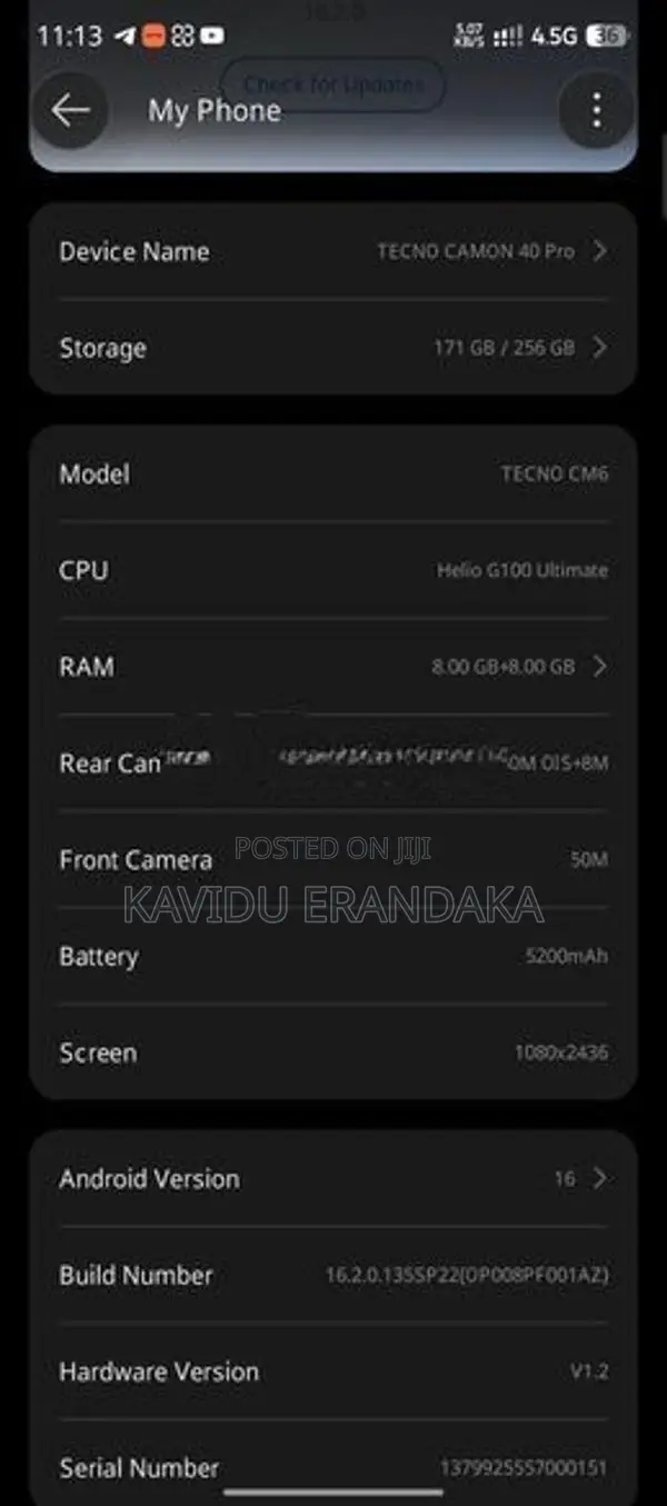 Tecno Comon 40 Pro (Used)
