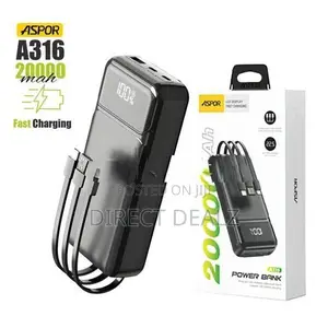 Aspor A316 20000 22.5W Portable Power Bank with Built in Cable