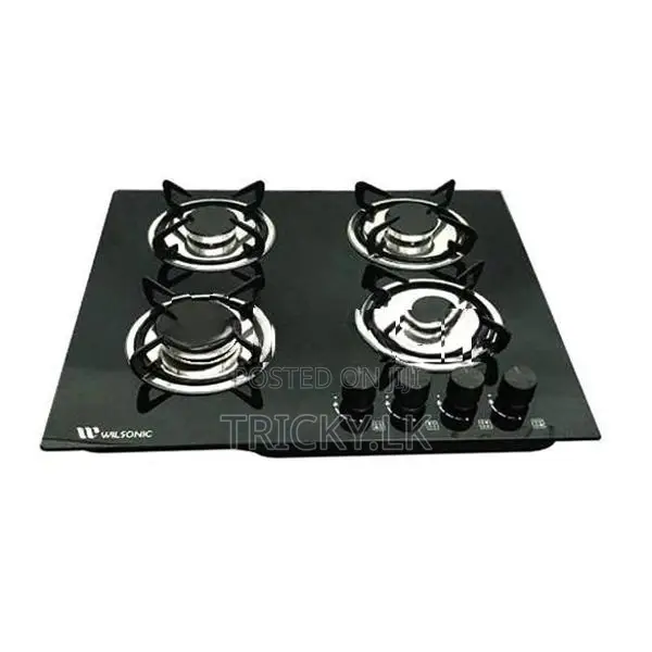 Wilsonic HOB-8004 4 Burner Built-in Gas Hob – 7mm Black Glass
