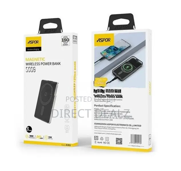 Aspor A381 Wireless Magnetic Portable Mini 5000mAh Power Bank