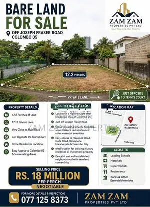 Bare Land For Sale In Off Joseph Fraser Road Colombo 05
