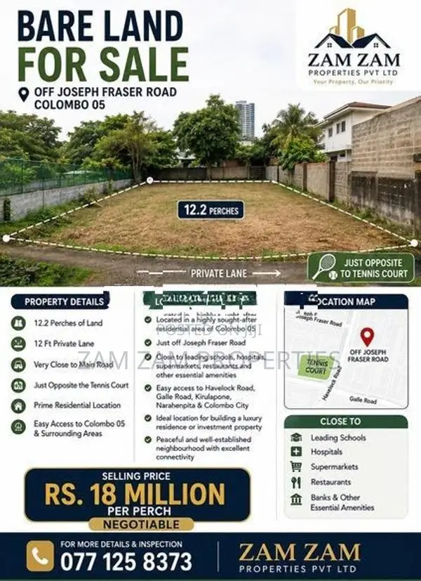 Bare Land For Sale In Off Joseph Fraser Road Colombo 05