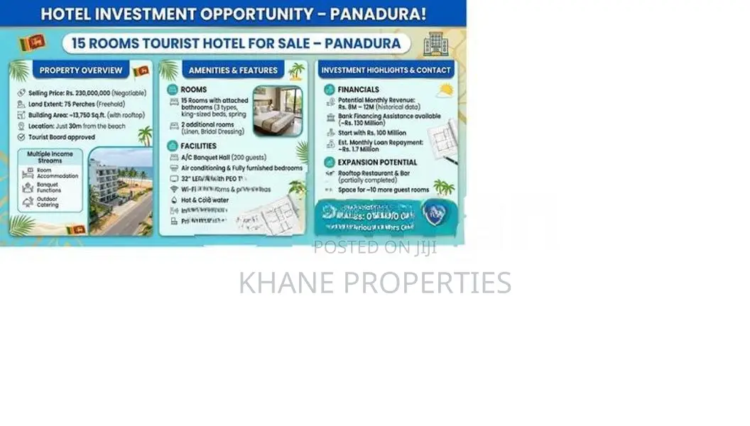 15 Rooms Tourist Hotel for Sale – Panadura