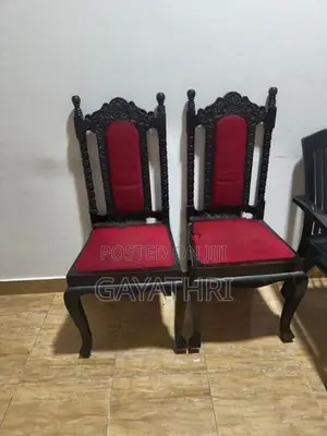 Antique Wooden Chair With Carved Design - Red Cushion