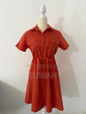 Button-Down Shirt Dress with Waist Tie