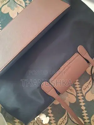 Black Nylon Tote Bag With Brown Leather Trim + Snoopy Charm