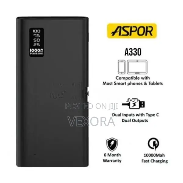 Aspor A330 Power Bank 10000mAh – 2 Output Ports