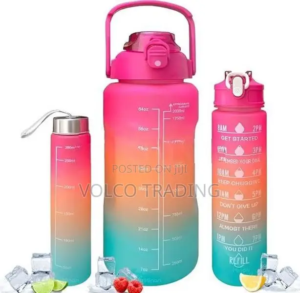 3-In-1 Gradient Motivational Water Bottle Set