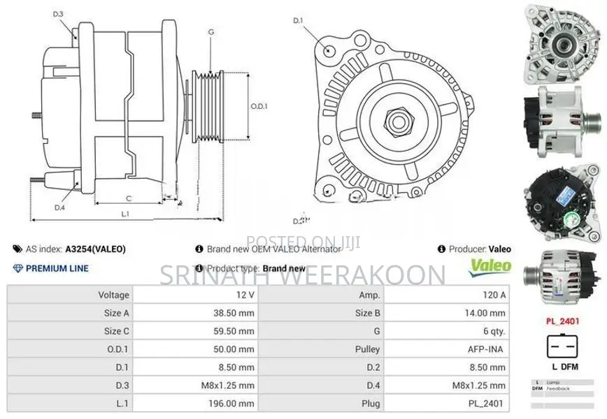 Valeo 12V 120A Alternator For Nissan X-Trail T31 / Qashqai (MR20 Engin