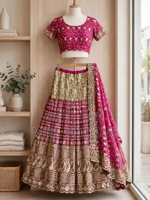 Pink Heavy Work Lehenga - 3 Piece Set