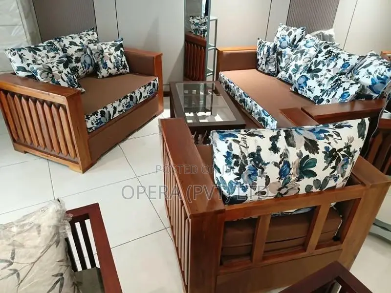 Elegant Teak Wood Box-Style Sofa Set