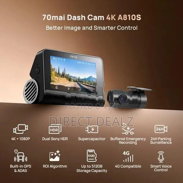 70mai A810 4K Dash Cam with Rear & Hardwire Kit