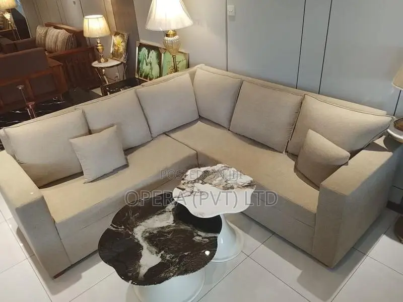 Modern Beige L-Shaped Sectional Sofa Set
