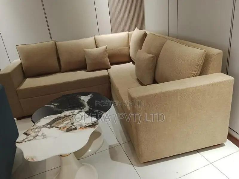 Modern Beige L-Shaped Sectional Sofa Set