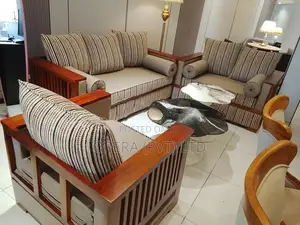 Modern Teak Wood Sofa Set (Striped Cushions)