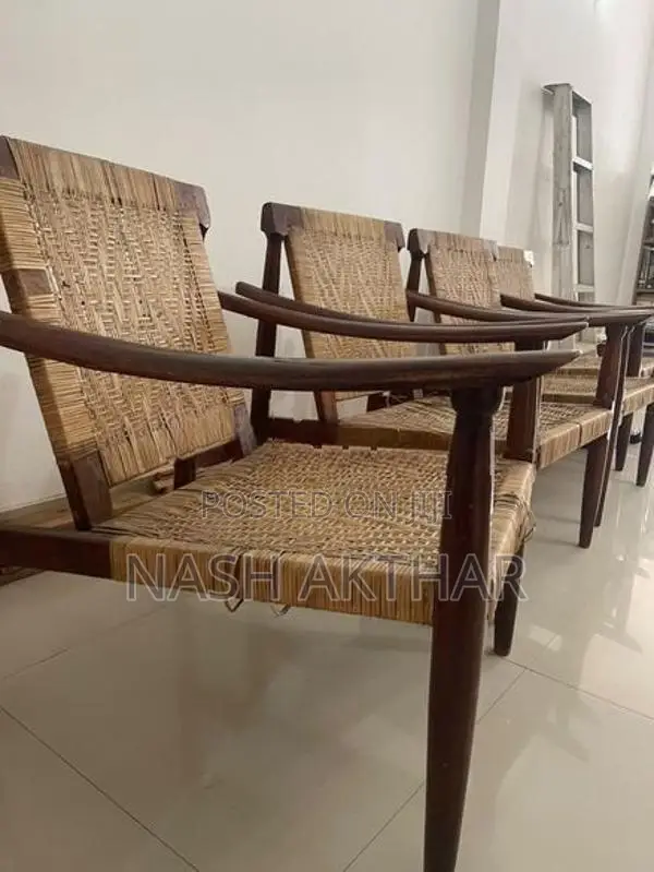 Vintage Solid Teak Cane Armchairs – Set Of 4