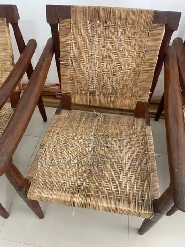Vintage Solid Teak Cane Armchairs – Set Of 4